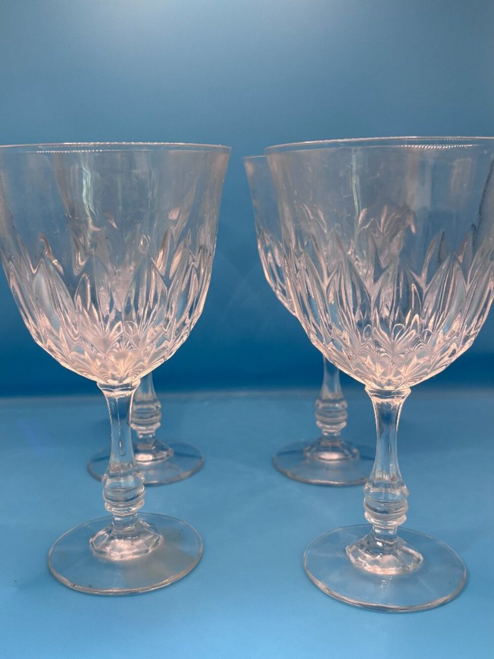 (4) Vtg. Fostoria Crystal Kimberly Glasses Heavy Magnum Wine